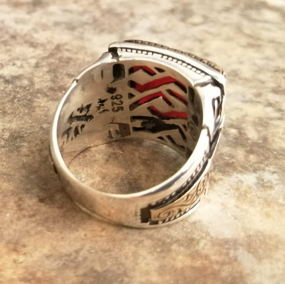 925er Sterlingsilber Herrenring Handgefertigt Naturbernstein Spirituelle Design