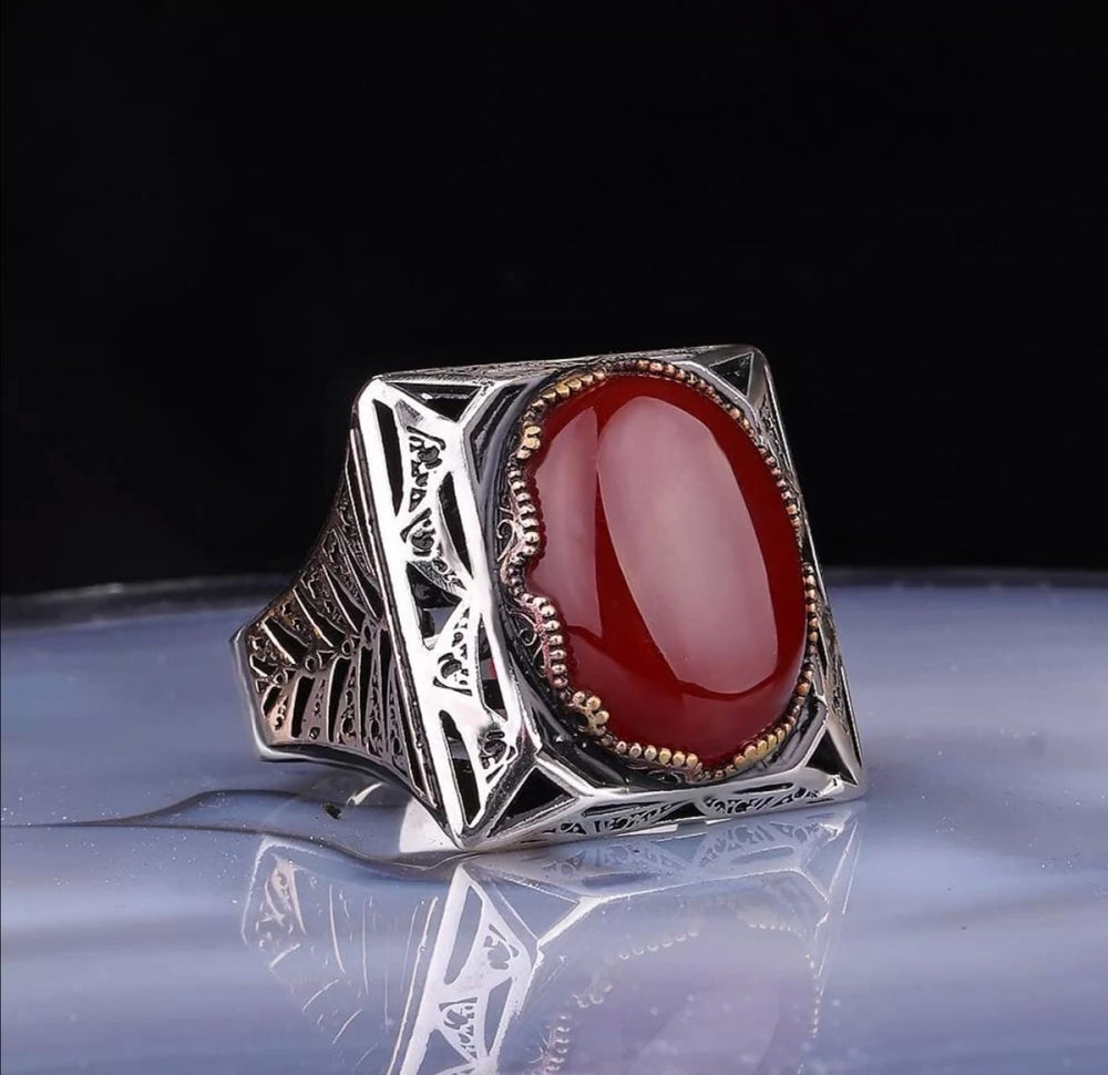 925er Sterlingsilber Achatstei Herrenring Handgefertigt Naturbernstein Damenring