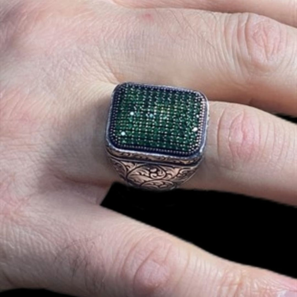 925er Silber mit grüner Mikrostein handgefertigte Ringe für Frauen und Männer