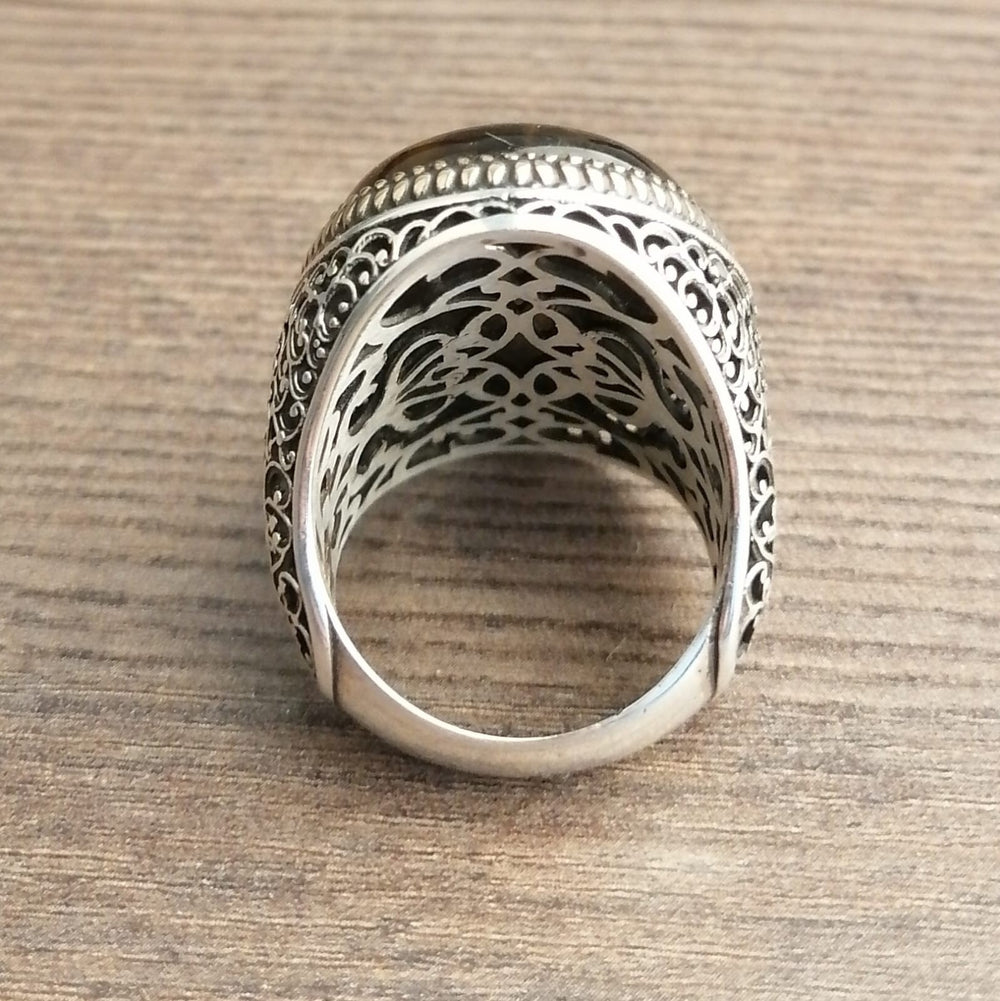 925er Silber mit Tigerauge-Stein handgefertigte Ringe für Frauen und Männer