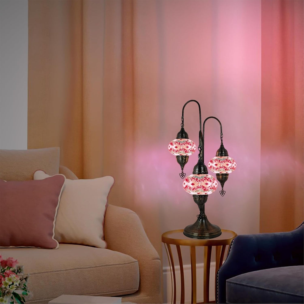 Türkische Mosaik Tischlampe 3 Kugeln | Marokkanische Vintage Lampe Deko