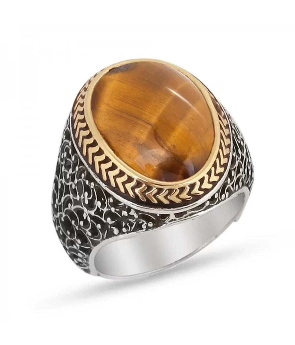 925er Silber mit Tigerauge-Stein handgefertigte Ringe für Frauen und Männer