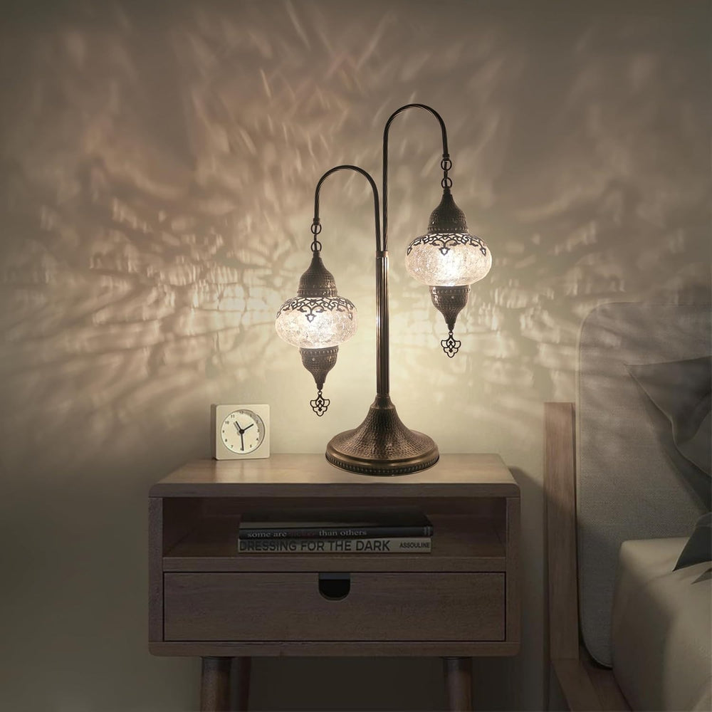 Türkische 2-Kugel Rissglaslampe | Marokkanisch Mosaik Tiffany Stil Lampe