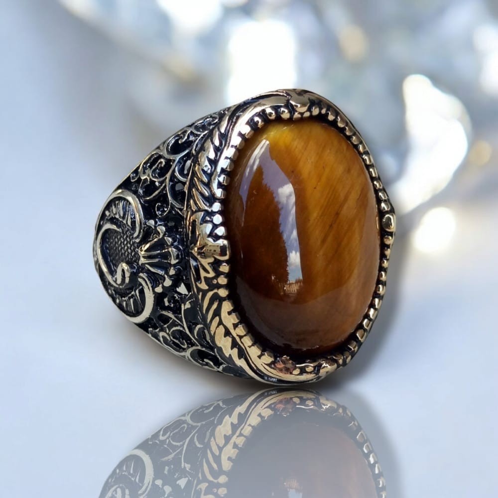 925er Silber mit Tigerauge-Stein handgefertigte Ringe für Frauen und Männer