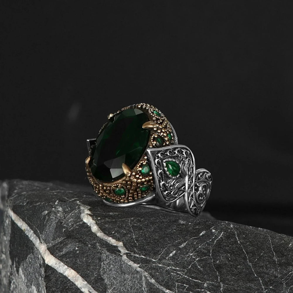 925er Sterlingsilber Zirkon Herrenring Handgefertigt Naturbernstein Damenring