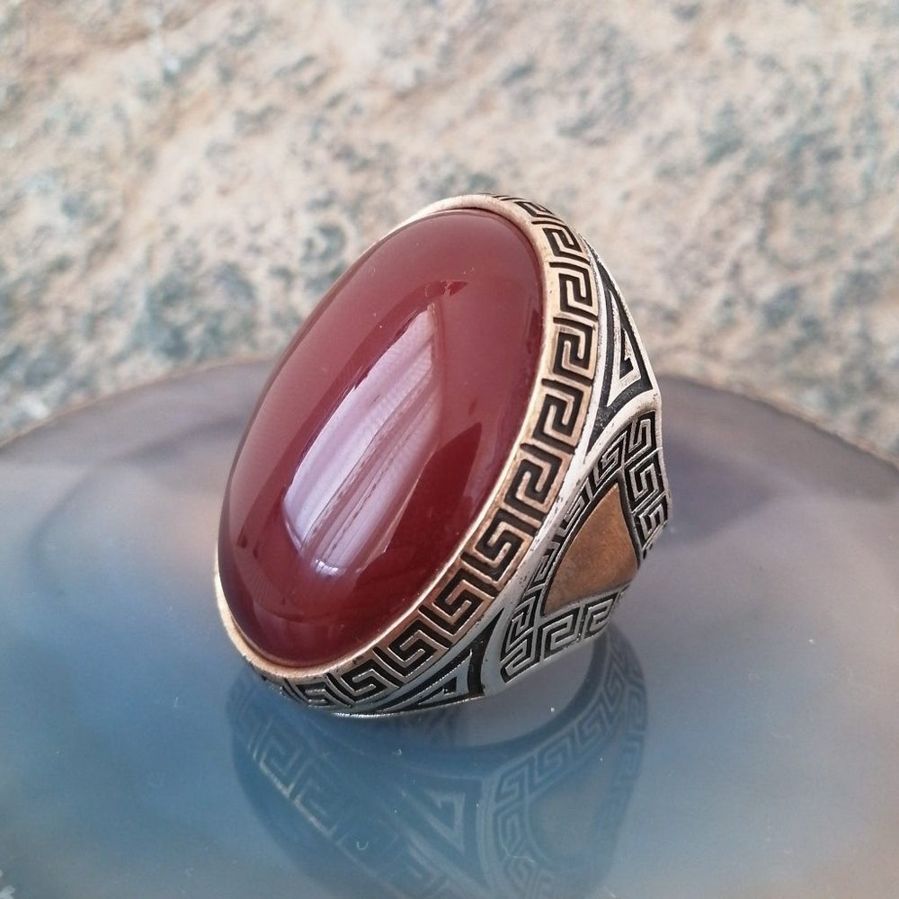 925er Sterlingsilber Achatstei Herrenring Handgefertigt Naturbernstein Damenring