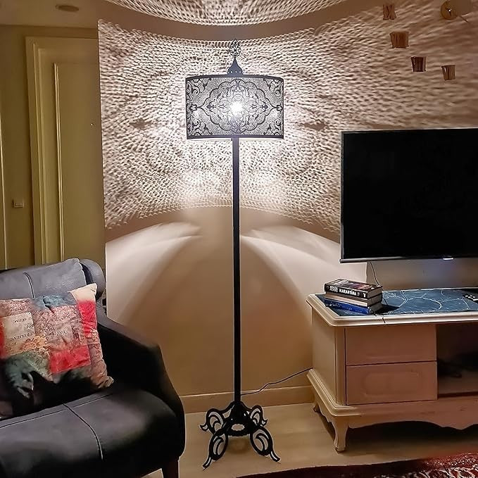 Vintage Türkische Mosaik Stehlampe | Mid-Century Boho Wohnzimmerecke Lampe