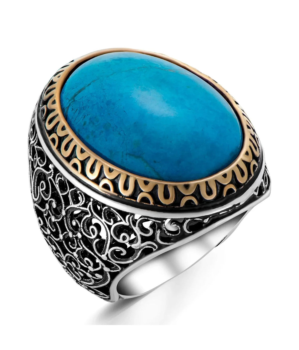 925er Silber, mit großem Türkisstein, handgefertigte Ringe für Frauen und Männer