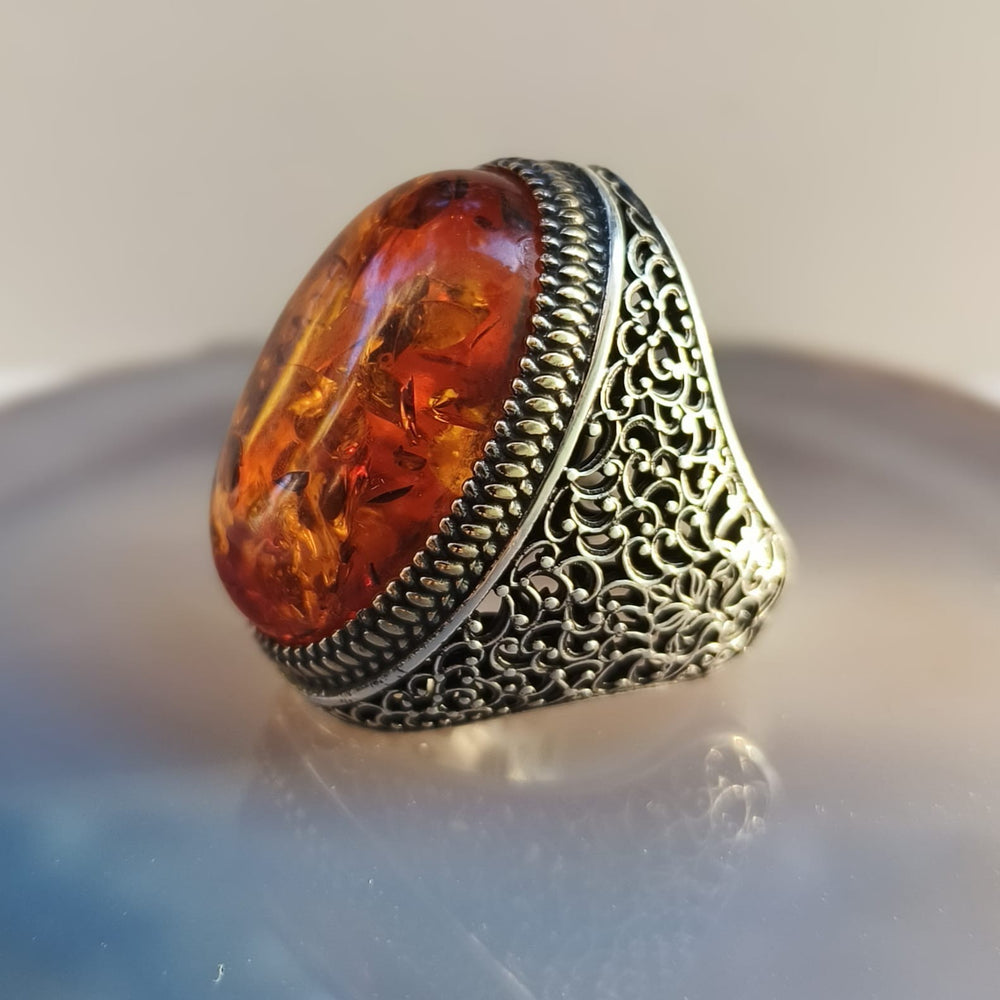 925er Sterlingsilber Bernstein Herrenring Handgefertigt Damenring