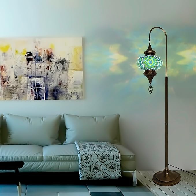 Türkische Mosaik Stehlampe | Marokkan. Schwanenhalslampe & Buntglas Blickfang