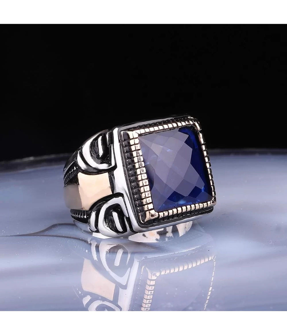 925er Silber mit blauen Zirkoniasteinen handgefertigte Ringe für Damen und Herre