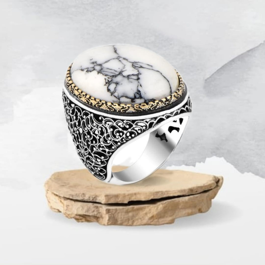 925er Sterlingsilber Halitstei Herrenring Handgefertigt Naturbernstein Damenring