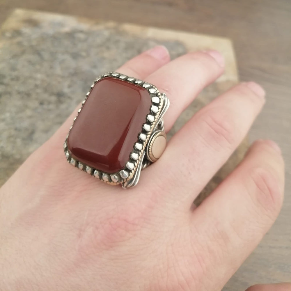 925er Sterlingsilber Achatstei Herrenring Handgefertigt Naturbernstein Damenring