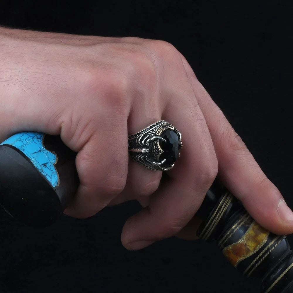 925er geschnittene Zirkonstein Herrenring Handgefertigt Naturbernstein Damenring