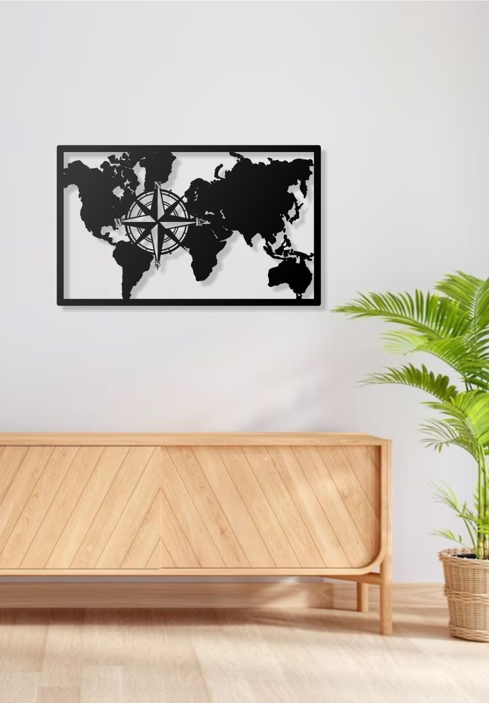 Weltkarte Wandbild Kompass 40x65 & 60x100 cm – Einteiliges Wanddekor