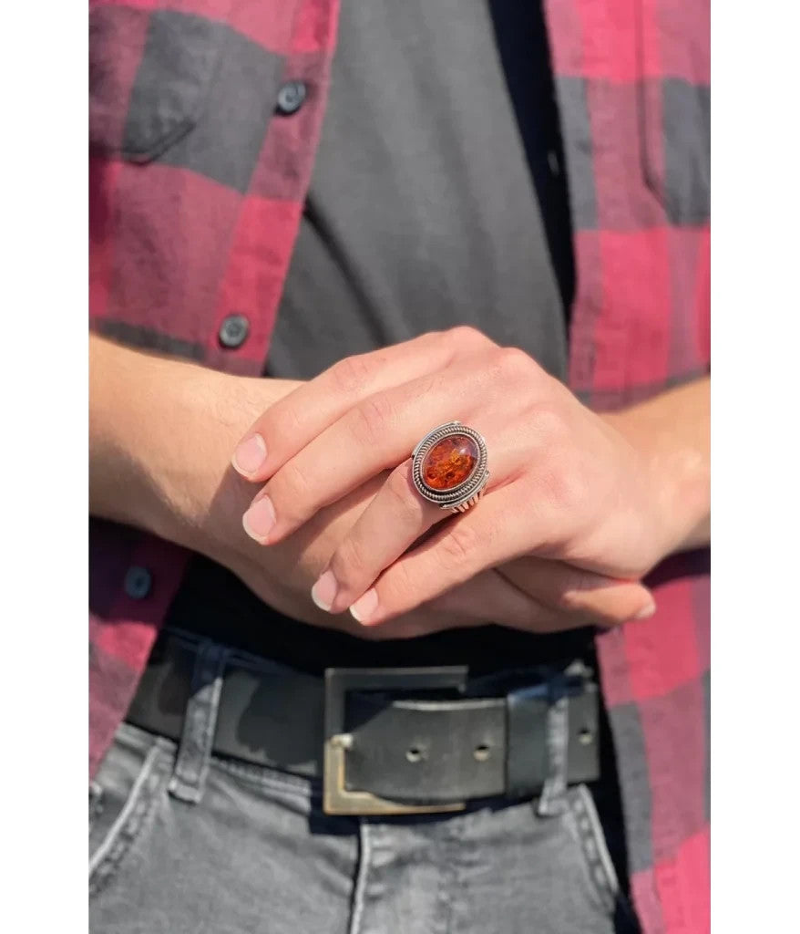 925er Silber mit Bernsteinstein handgefertigte Ringe für Frauen und Männer