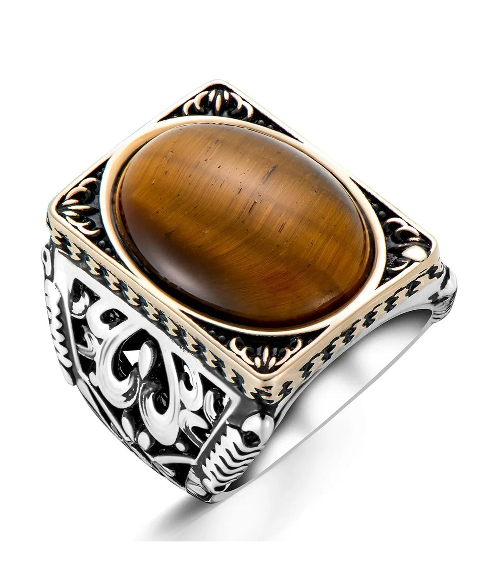 925er Silber mit brauner Tigerauge-Stein handgefertigte Ringe für Frauen und Män