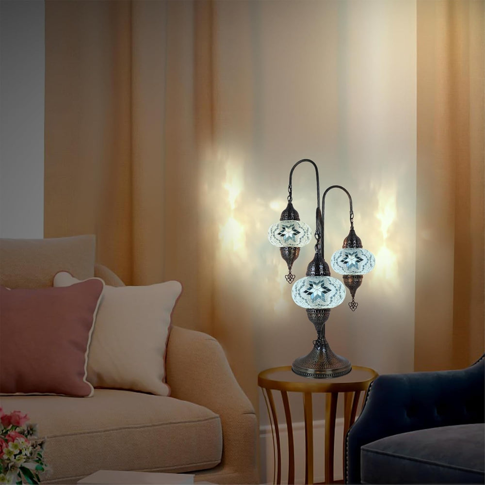 Türkische Mosaik Tischlampe 3 Kugeln | Marokkanische Vintage Lampe Deko