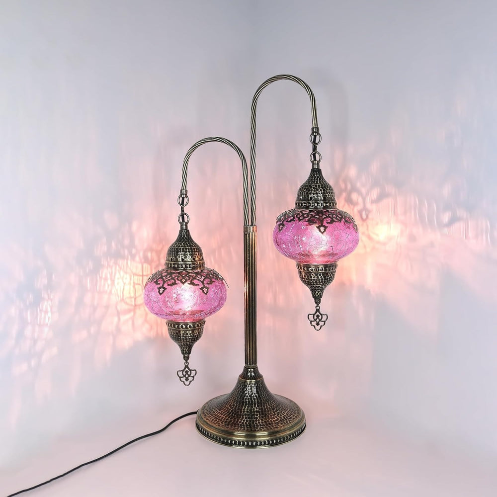 Türkische 2-Kugel Rissglaslampe | Marokkanisch Mosaik Tiffany Stil Lampe