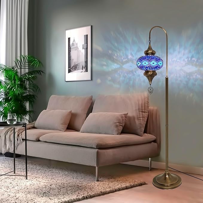 Türkische Mosaik Stehlampe | Marokkan. Schwanenhalslampe & Buntglas Blickfang