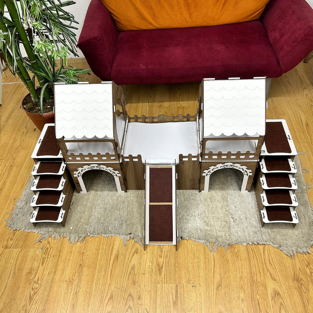 Meerschweinchen Schloss 2 Etagen | Holzhaus mit Rampe & Terrasse für 4 Tiere