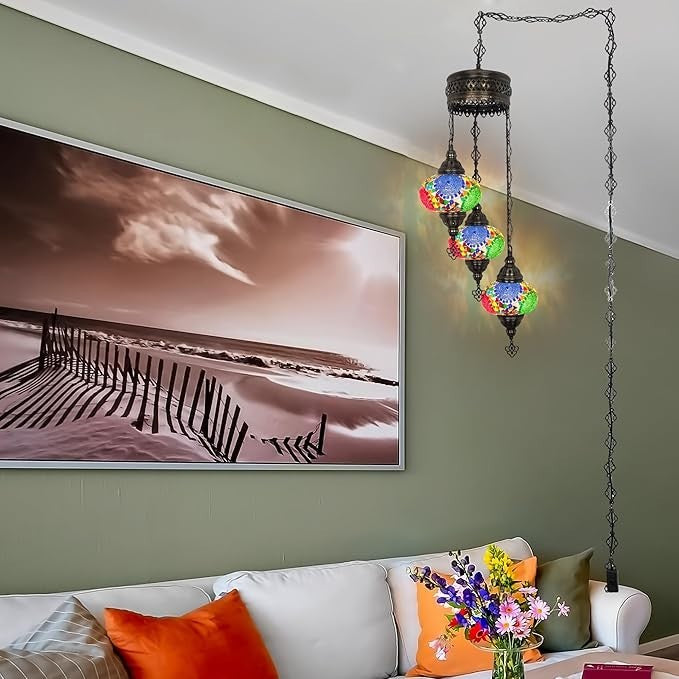 Boho 3-Kugel Mosaik Hängelampe Türkisch Marokkanisch Stil Licht
