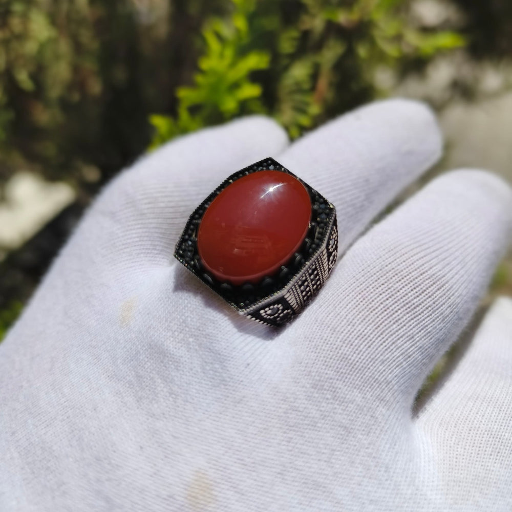 925er Sterlingsilber Achatstei Herrenring Handgefertigt Naturbernstein Damenring