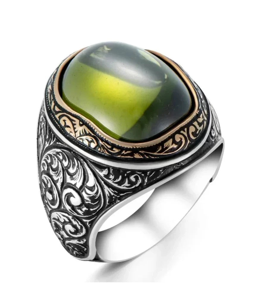 925er Silber mit olivgrüner Steinhandgefertigte Ringe für Frauen und Männer