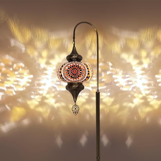 Türkische Mosaik Stehlampe | Marokkan. Schwanenhalslampe & Buntglas Blickfang