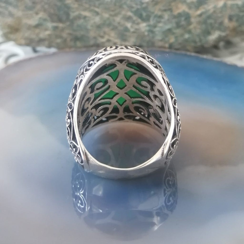 925er Silber mit grüner Achatstein handgefertigte Ringe für Frauen und Männer