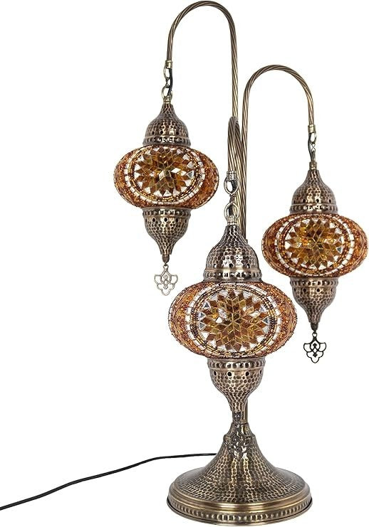 Türkische Mosaik Tischlampe 3 Kugeln | Marokkanische Vintage Lampe Deko