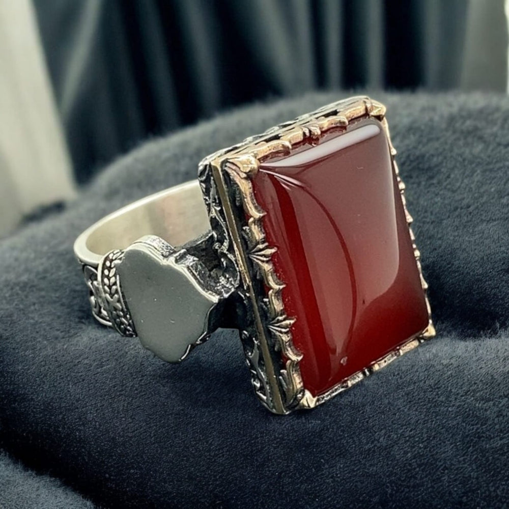 925er Sterlingsilber Achatstei Herrenring Handgefertigt Naturbernstein Damenring