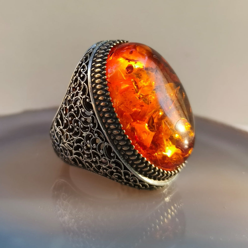 925er Sterlingsilber Bernstein Herrenring Handgefertigt Damenring