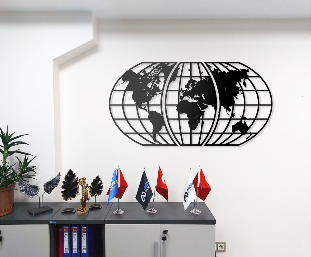 Weltkarte Wandbild Kanvas 3-teilig 50x100 & 60x120 cm – Modernes Wanddekor