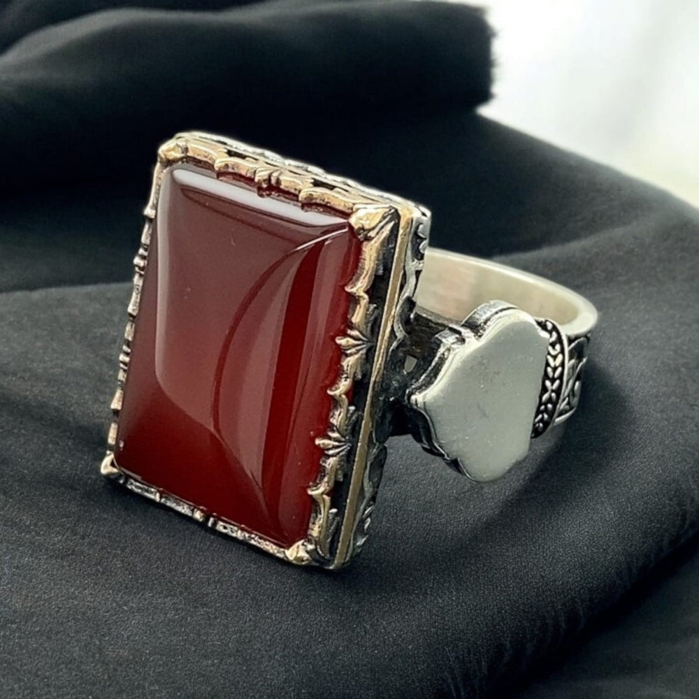 925er Sterlingsilber Achatstei Herrenring Handgefertigt Naturbernstein Damenring