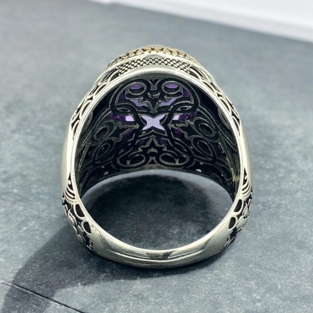 925er Silber Amethyststein Herrenring Handgefertigt Damenring