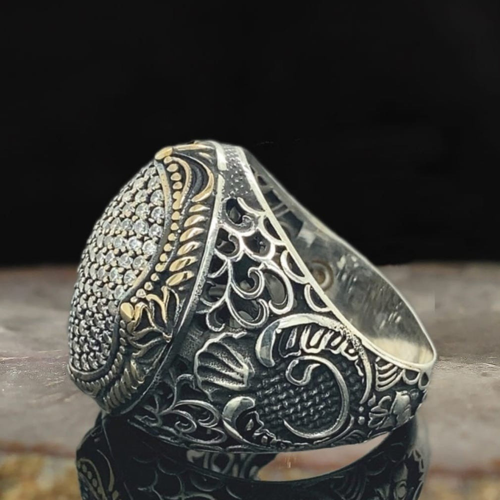 925er Sterlingsilber Zirkon Herrenring Handgefertigt Naturbernstein Damenring