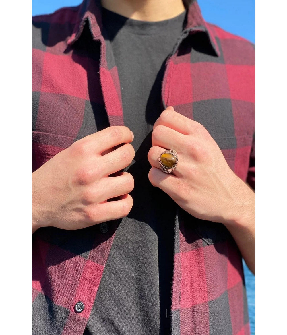 925er Silber mit Tigerauge-Stein handgefertigte Ringe für Frauen und Männer