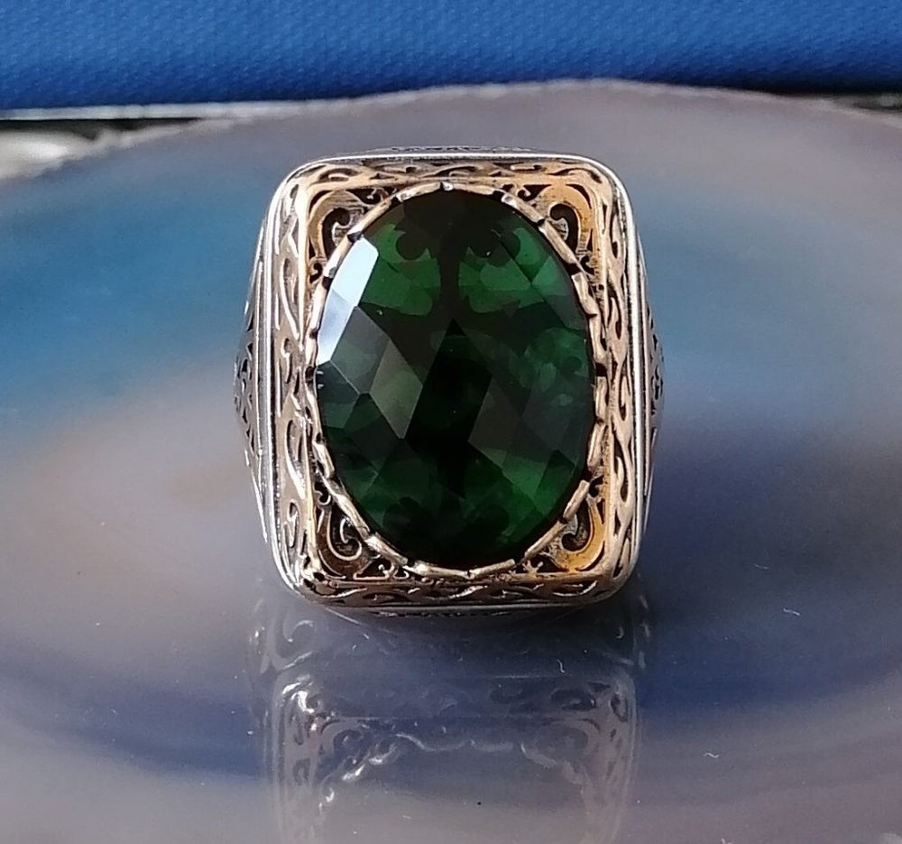 925er Silber mit grüner Zirkonstein handgefertigte Ringe für Frauen und Männer