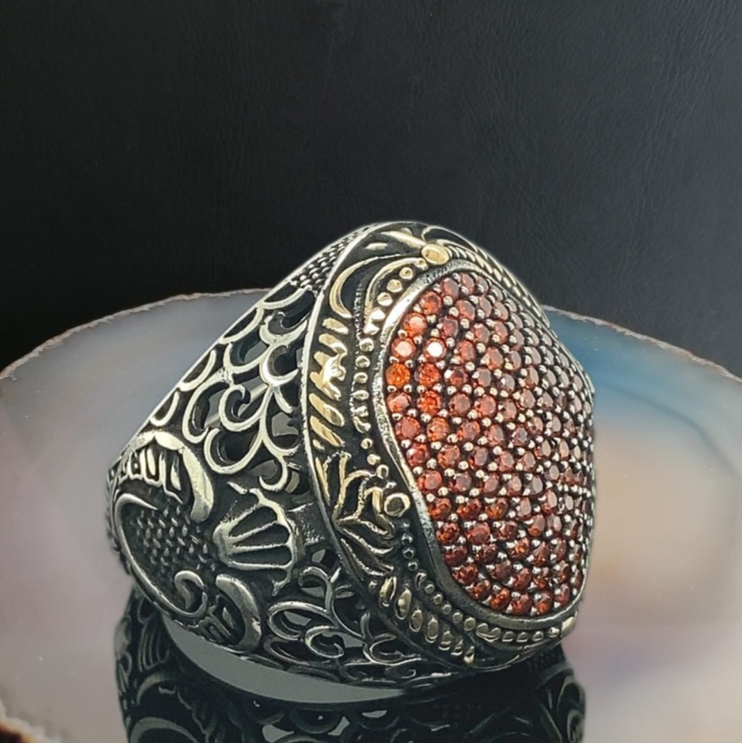 925er Sterlingsilber Granat Herrenring Handgefertigt Naturbernstein Damenring