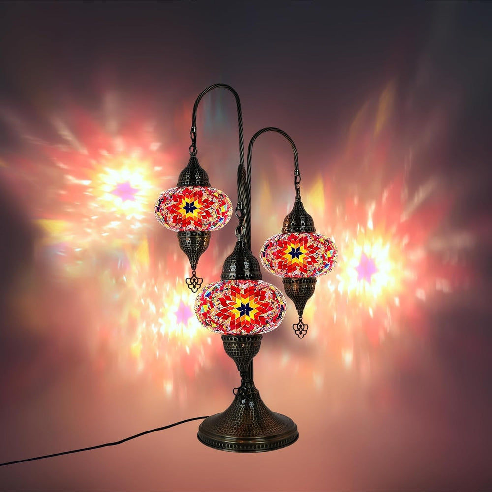 Türkische Mosaik Tischlampe 3 Kugeln | Marokkanische Vintage Lampe Deko