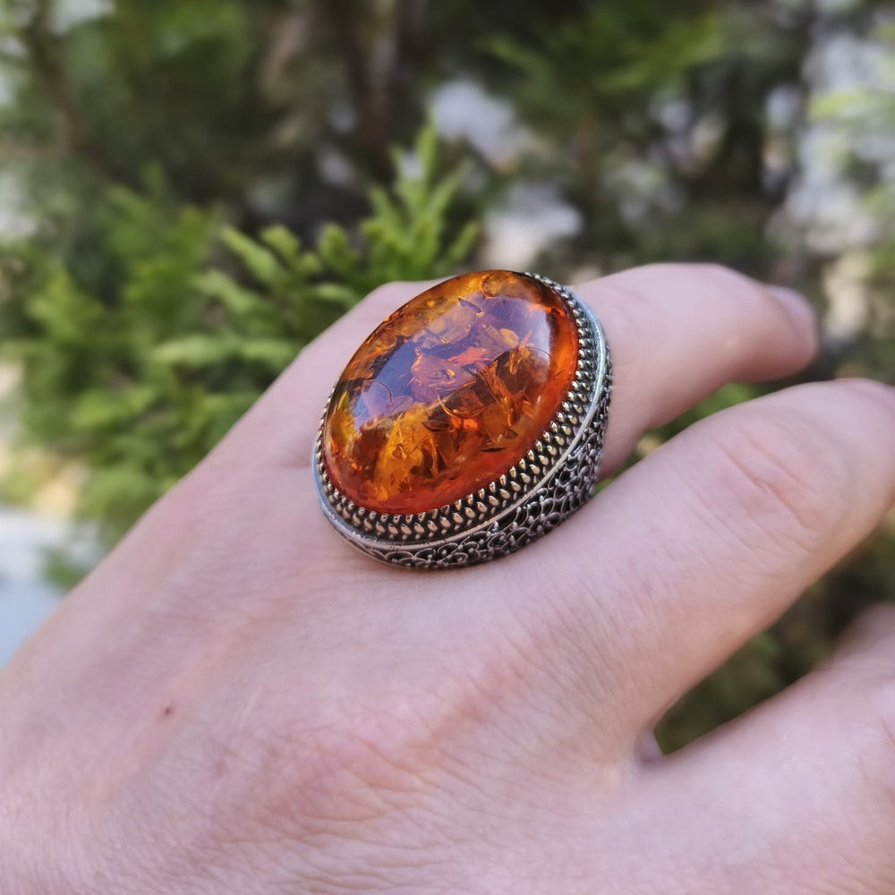 925er Sterlingsilber Bernstein Herrenring Handgefertigt Damenring