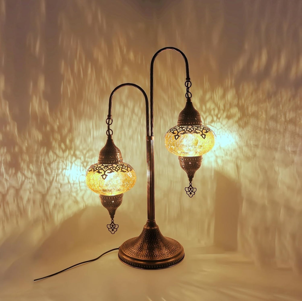 Türkische 2-Kugel Rissglaslampe | Marokkanisch Mosaik Tiffany Stil Lampe
