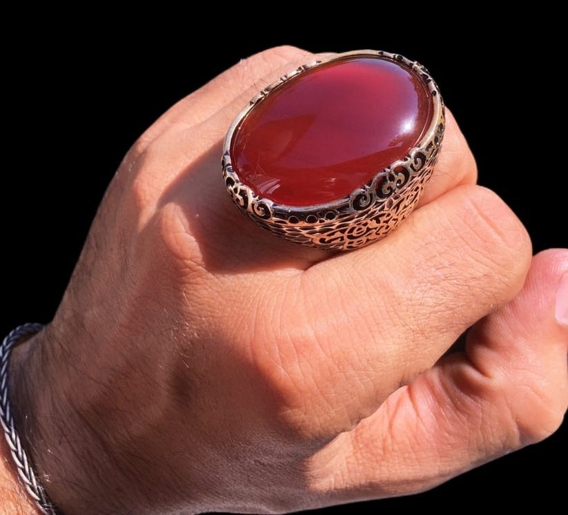 925er Sterlingsilber Achatstei Herrenring Handgefertigt Naturbernstein Damenring