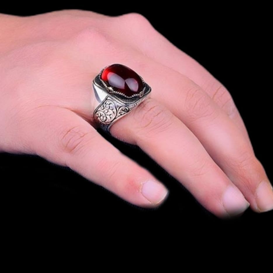 925er Silber-Rubin-Herrenring Handgefertigter natürlicher Damenring