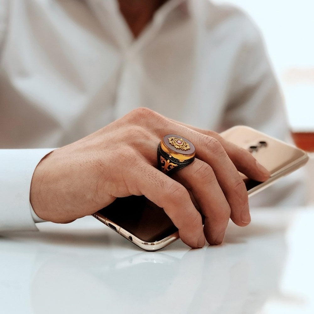 925er Sterlingsilber Achatstei Herrenring Handgefertigt Naturbernstein Damenring