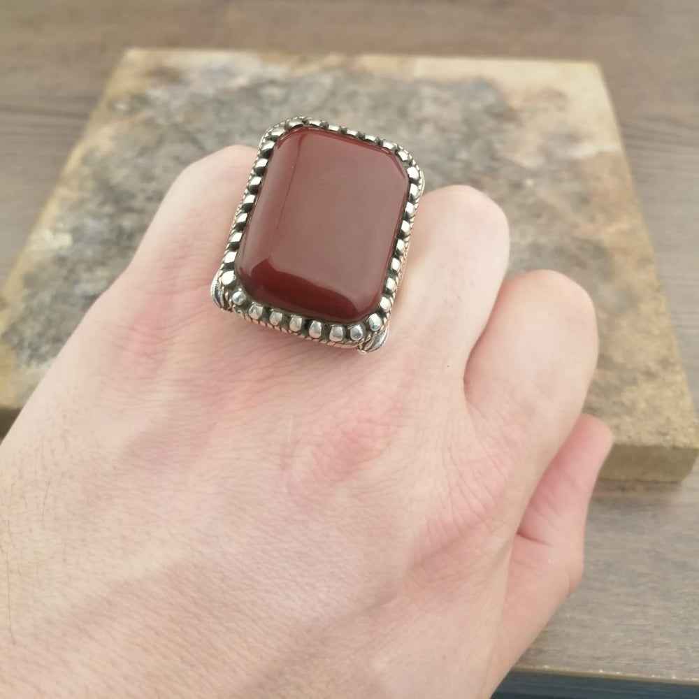 925er Sterlingsilber Achatstei Herrenring Handgefertigt Naturbernstein Damenring