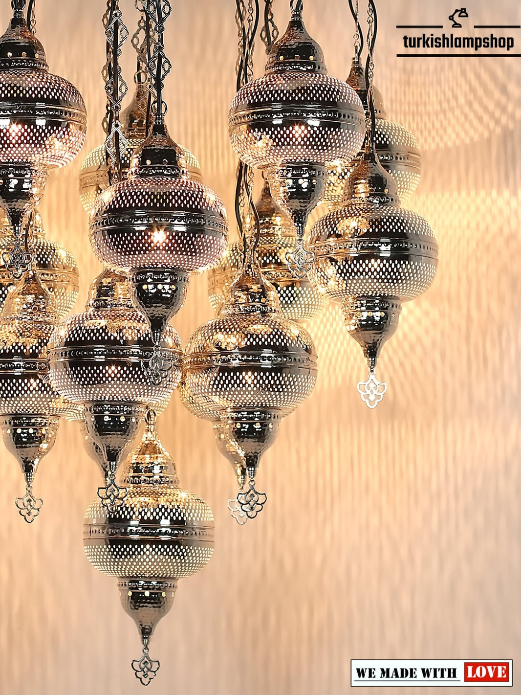 Moroccan Design Chandelier 16 Globe Nickel Color