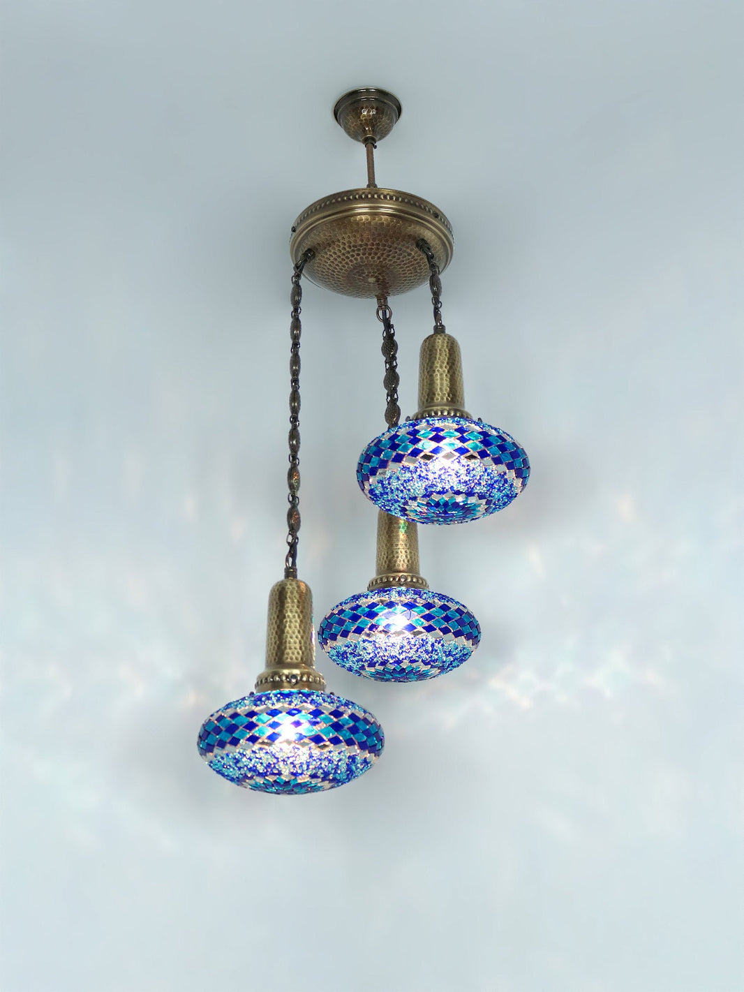 Stained Glass Chandelier 3-Globe Turkish Ceiling Light