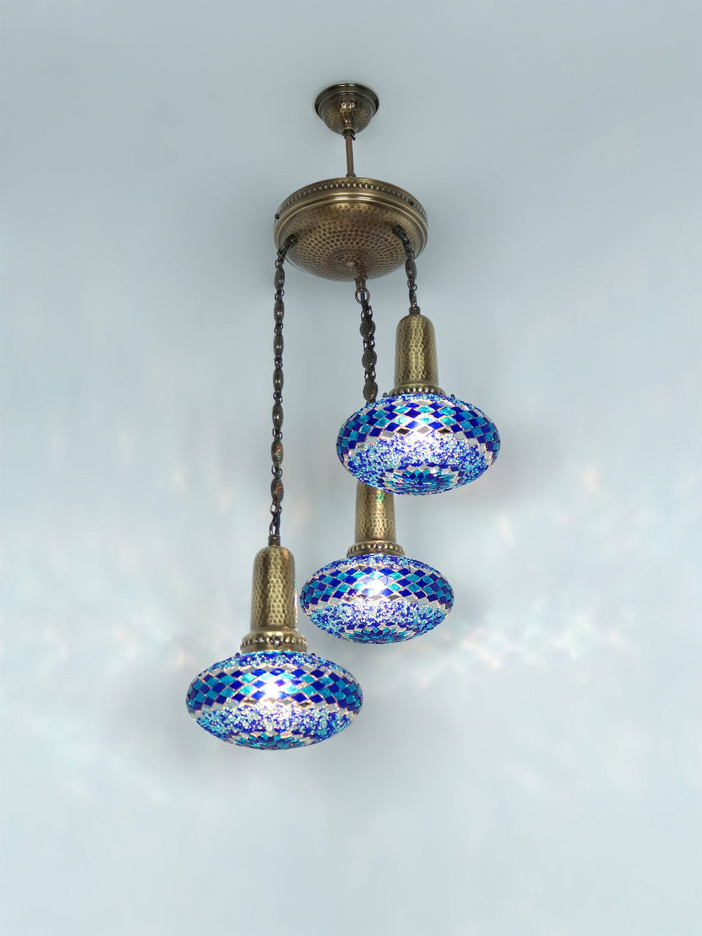 Stained Glass Chandelier 3-Globe Turkish Ceiling Light